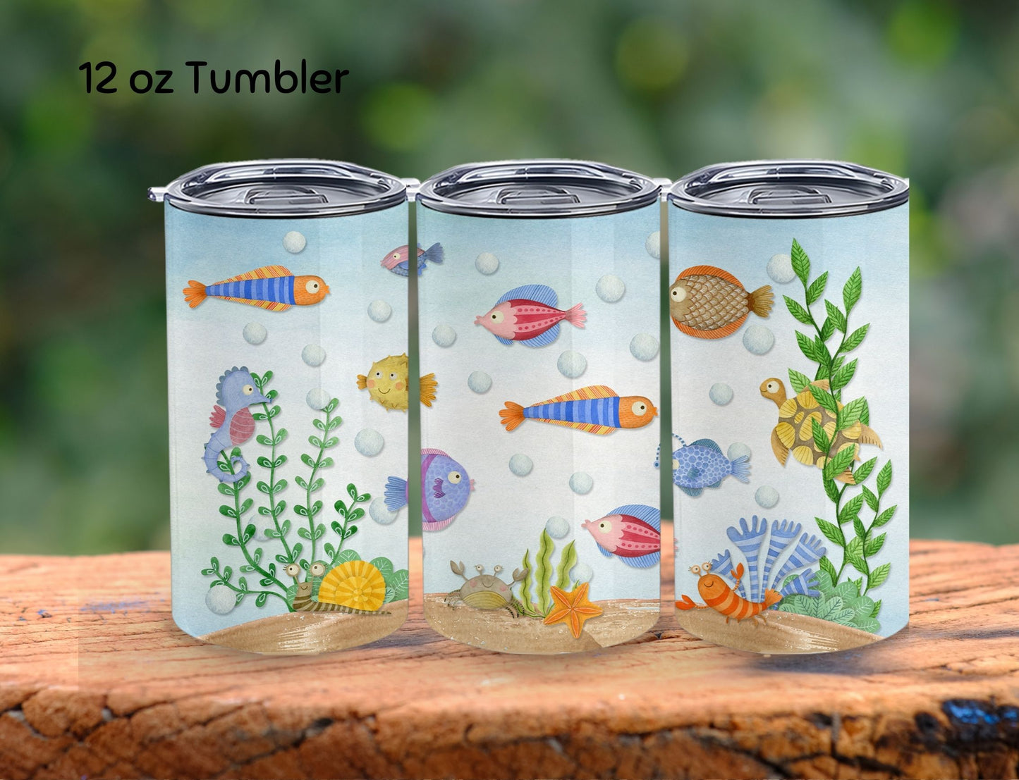 Aquarium and fish Tumbler - Ocean 12 0z Kid Sized Stainless Steel Hot/Cold Drinkware. Also the Perfect Size for a Cup of Coffee