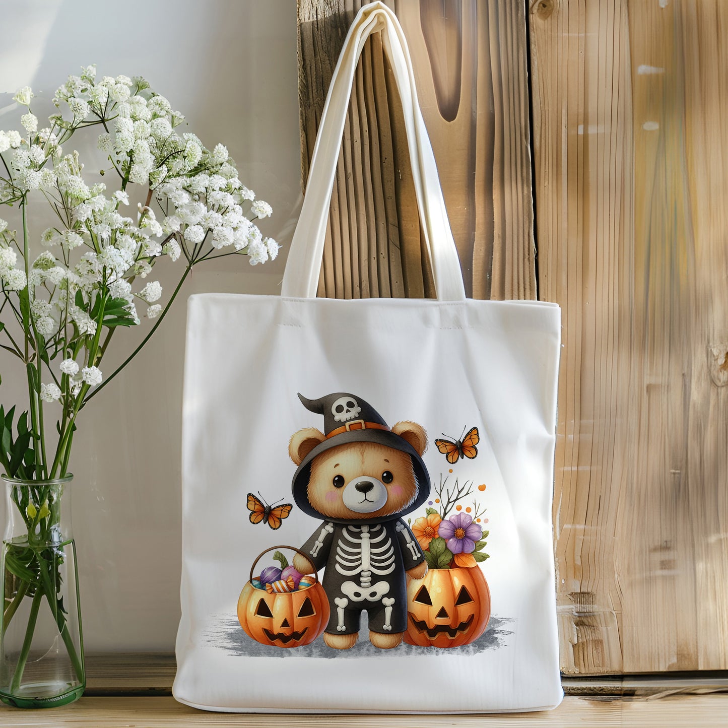 Reusable Tote Bag - Trick or Treat Bear in Halloween Costume