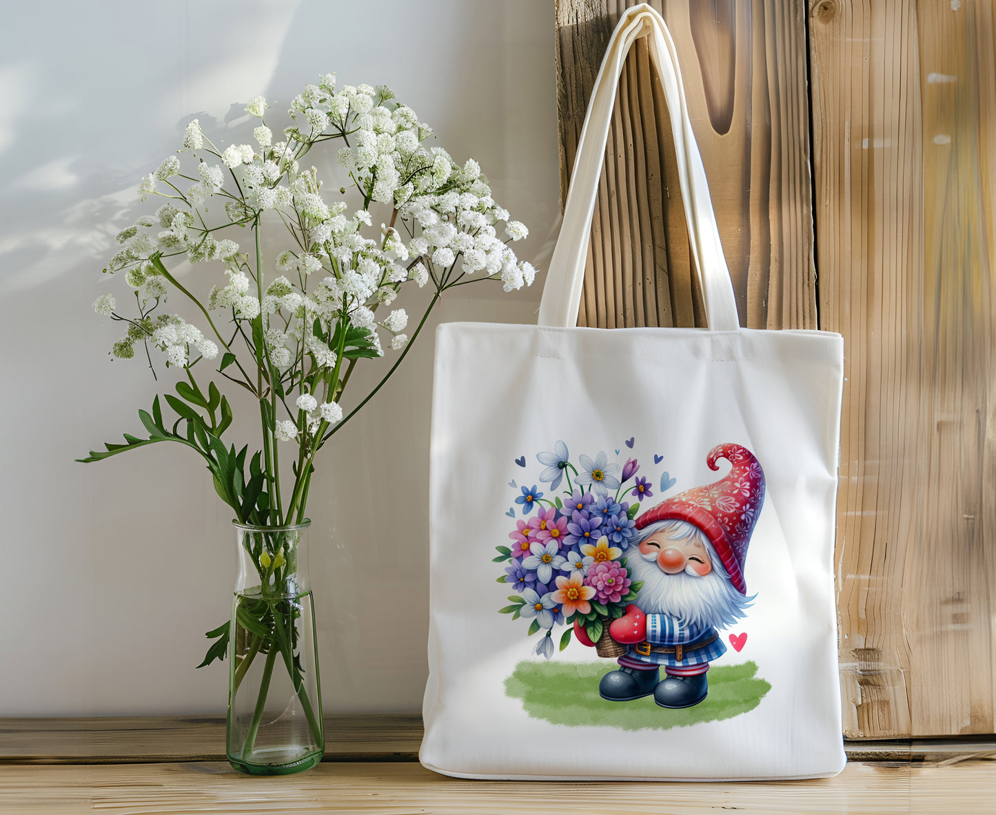 Sweet little Gnome Canvas Tote -Spring Reusable Book Bag - Personalize It!