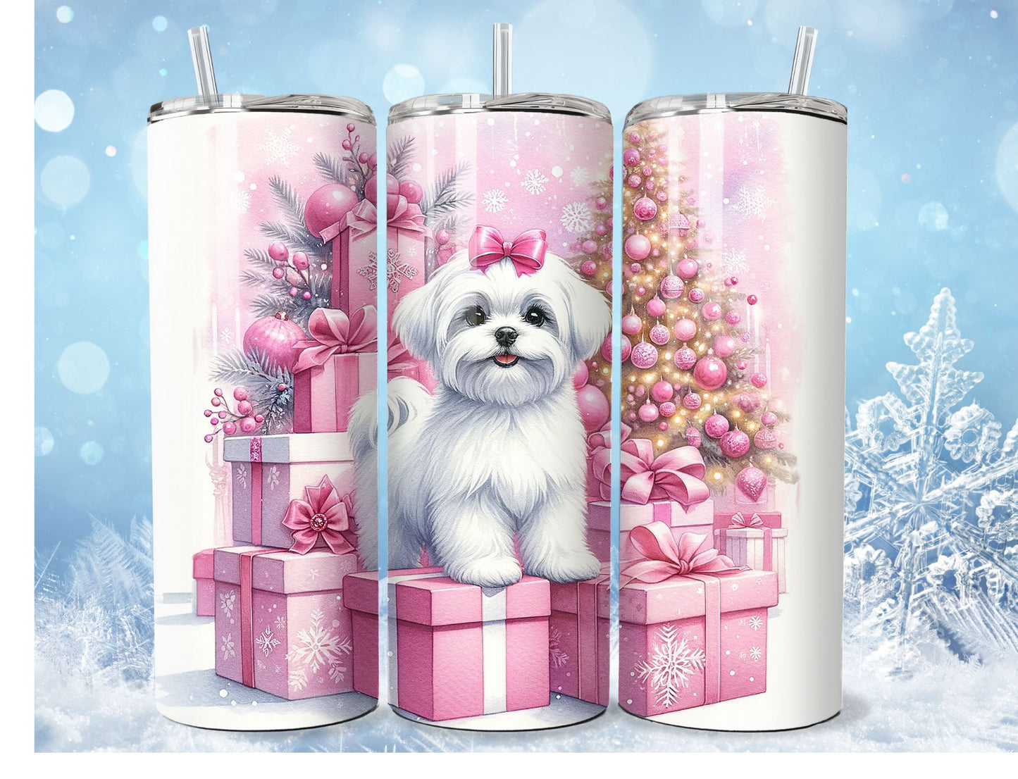 Christmas Tumbler - Cute Puppy Dog - Insulated Holiday Travel Cup