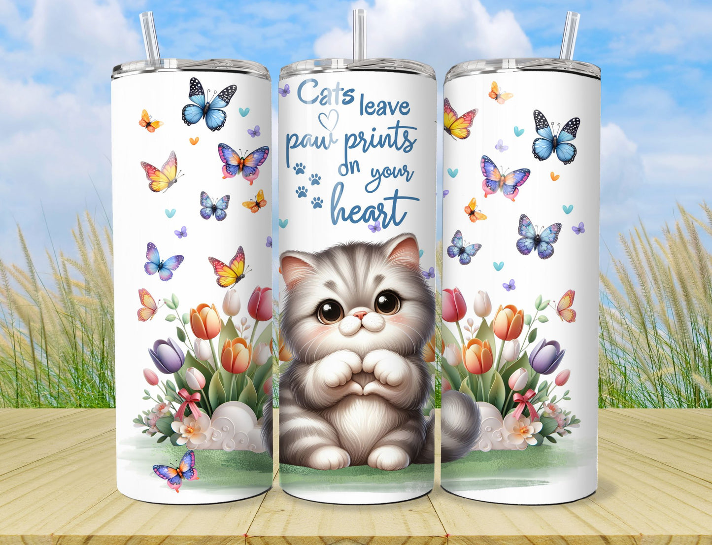 Cute Cat Drink Tumbler - Stainless Steel Vacuum Sealed Fluffy Kitten Tumbler with Lid and Straw -8