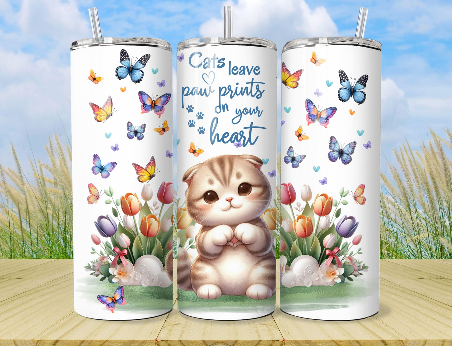 Kitty Cat Drink Tumbler - Stainless Steel Vacuum Sealed Fluffy Kitten Tumbler with Lid and Straw -2