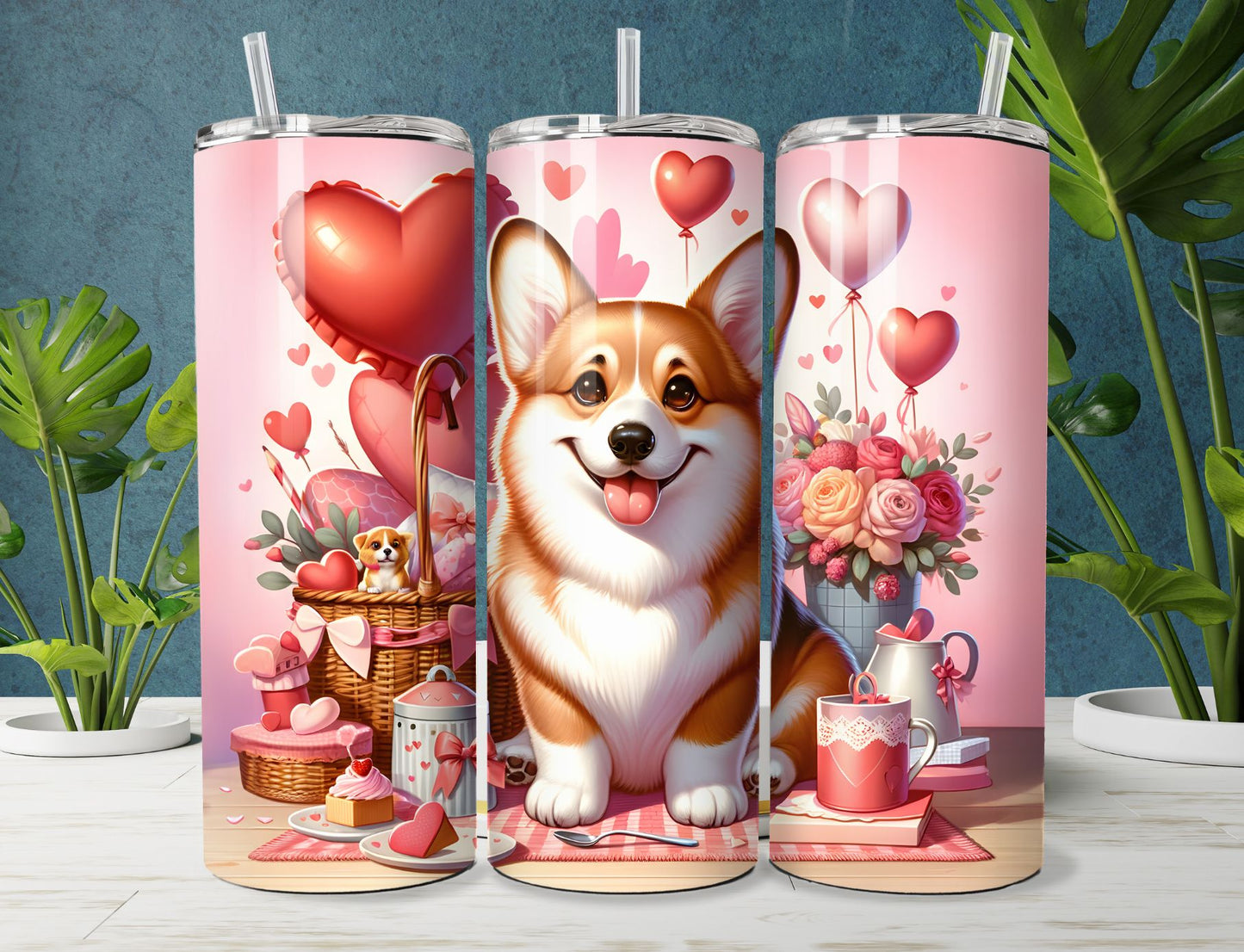 Corgi Tumbler Valentine Gift - Pink Heart Tumbler