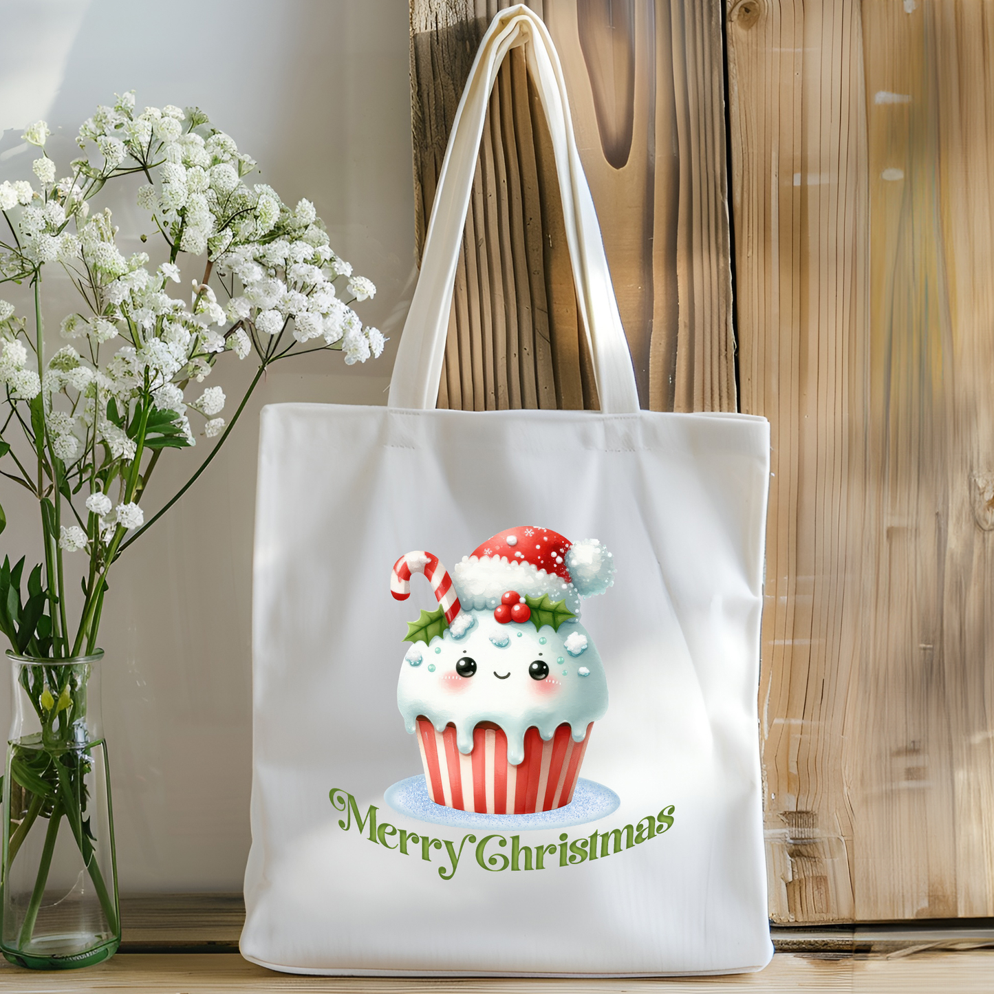 Christmas Tote Bag - Candy Cane Cupcake