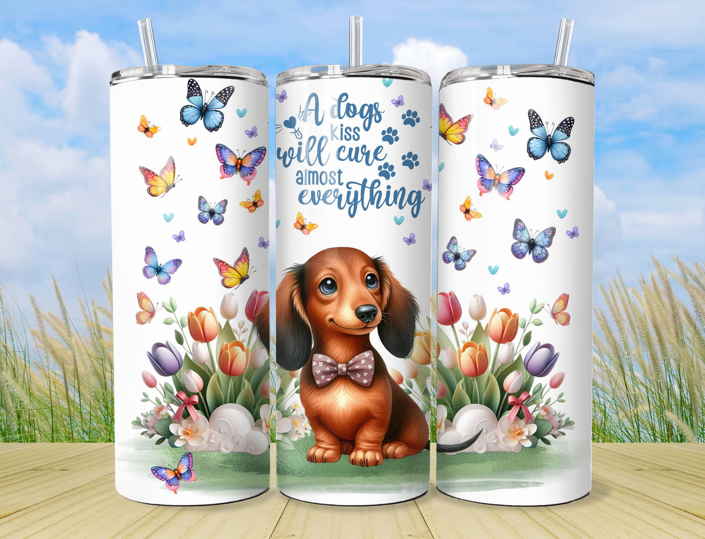 Dog Dachshund Tumbler - Insulated Stainless Steel Vacuum Sealed Travel Cup with lid