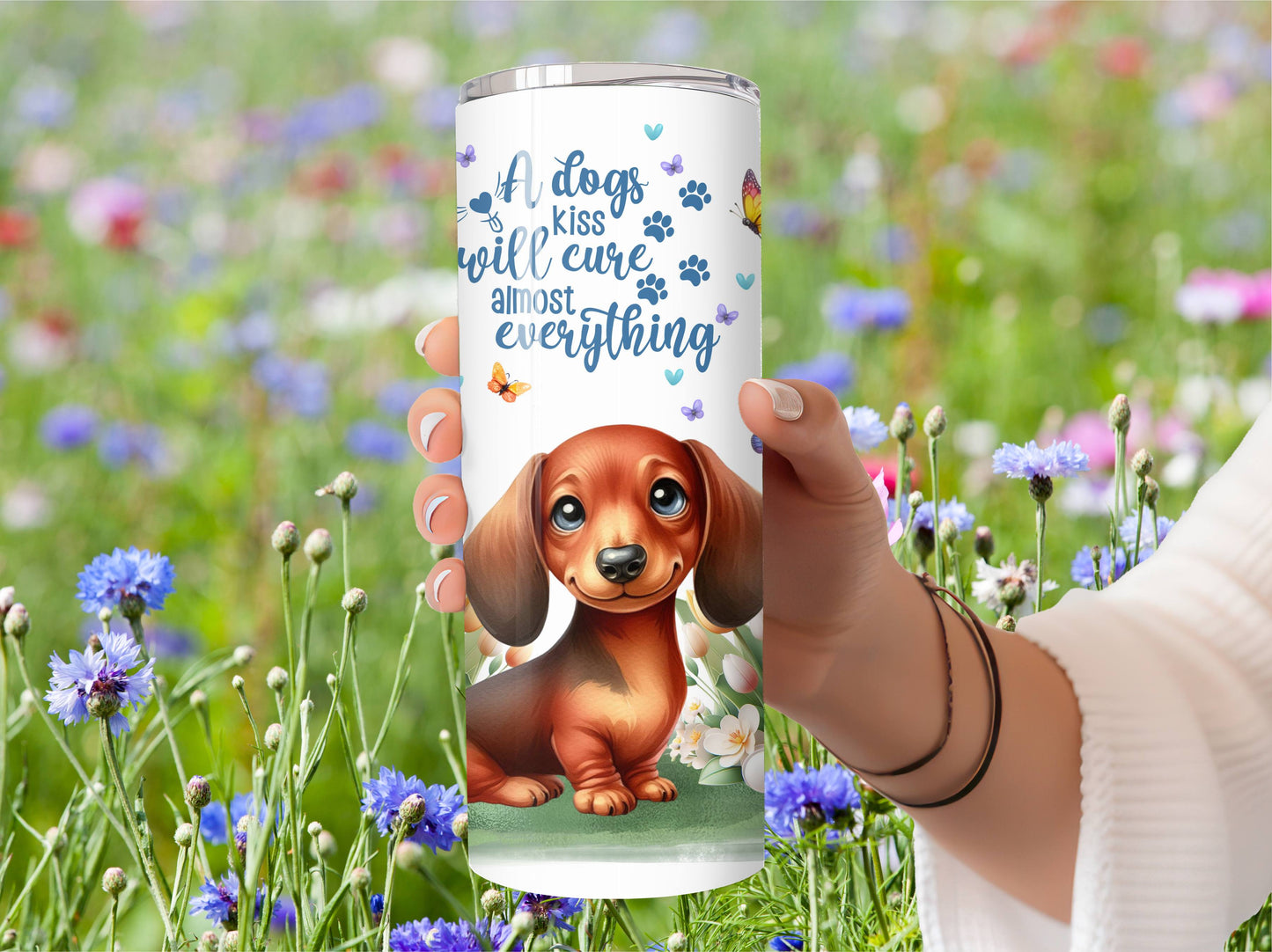 Dachshund Dog Tumbler - Insulated Stainless Steel Vacuum Sealed Travel Cup with lid
