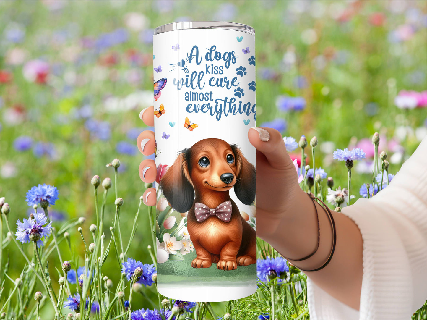 Dog Dachshund Tumbler - Insulated Stainless Steel Vacuum Sealed Travel Cup with lid