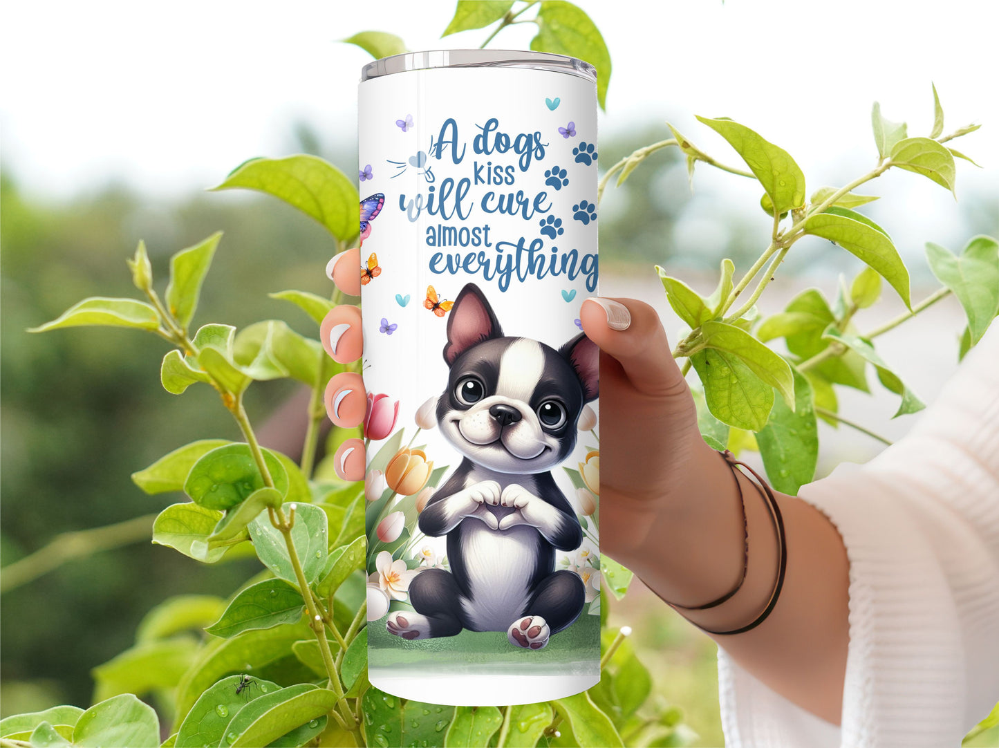 Boston Terrier Puppy Dog Tumbler - Stainless Steel Vacuum Sealed Pet Tumbler with Lid and Straw