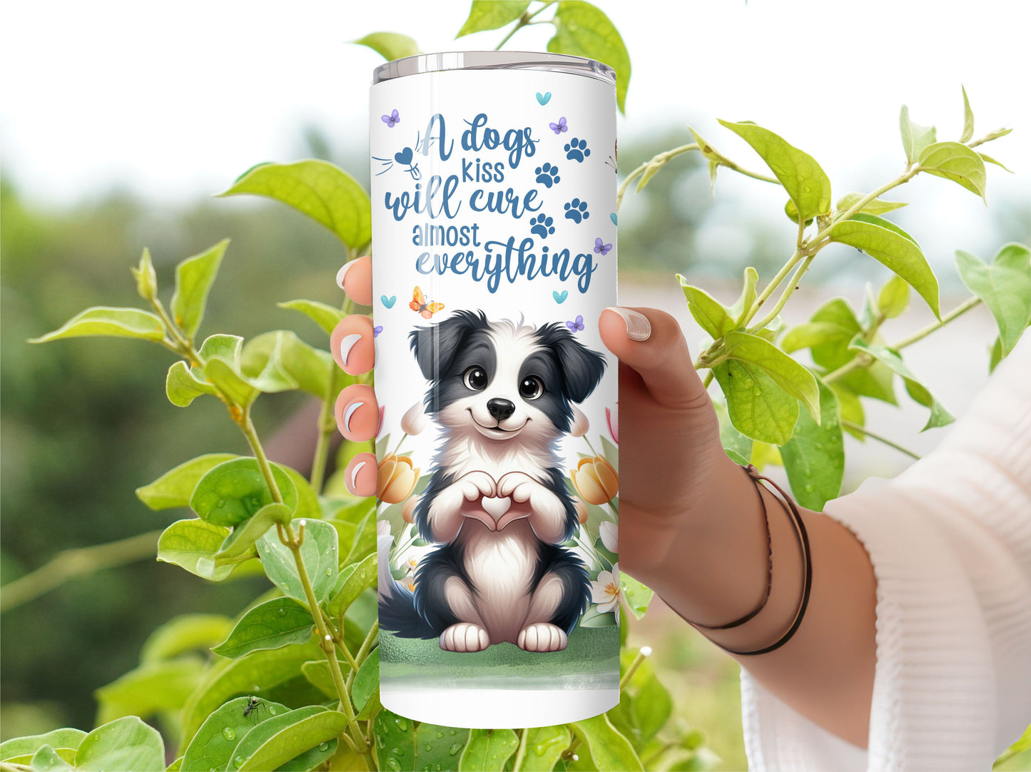 Border Collie Dog Tumbler - Stainless Steel Vacuum Sealed Pet Tumbler with Lid and Straw