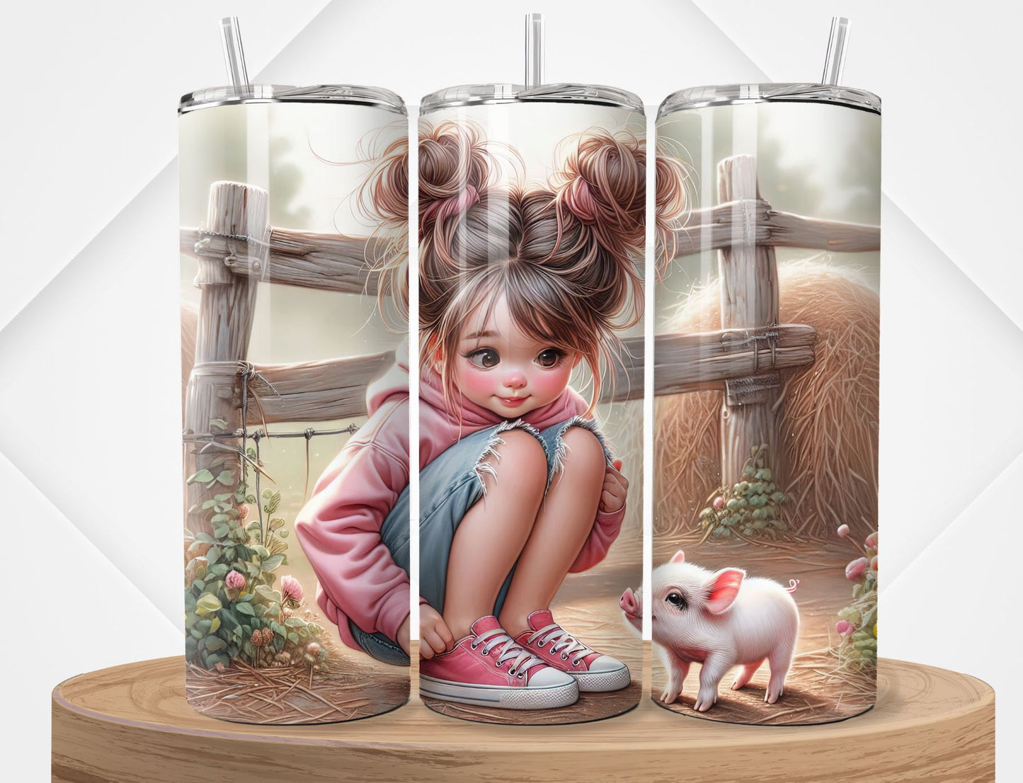 Little Farm Girl and Piglet Hot/Cold Tumbler