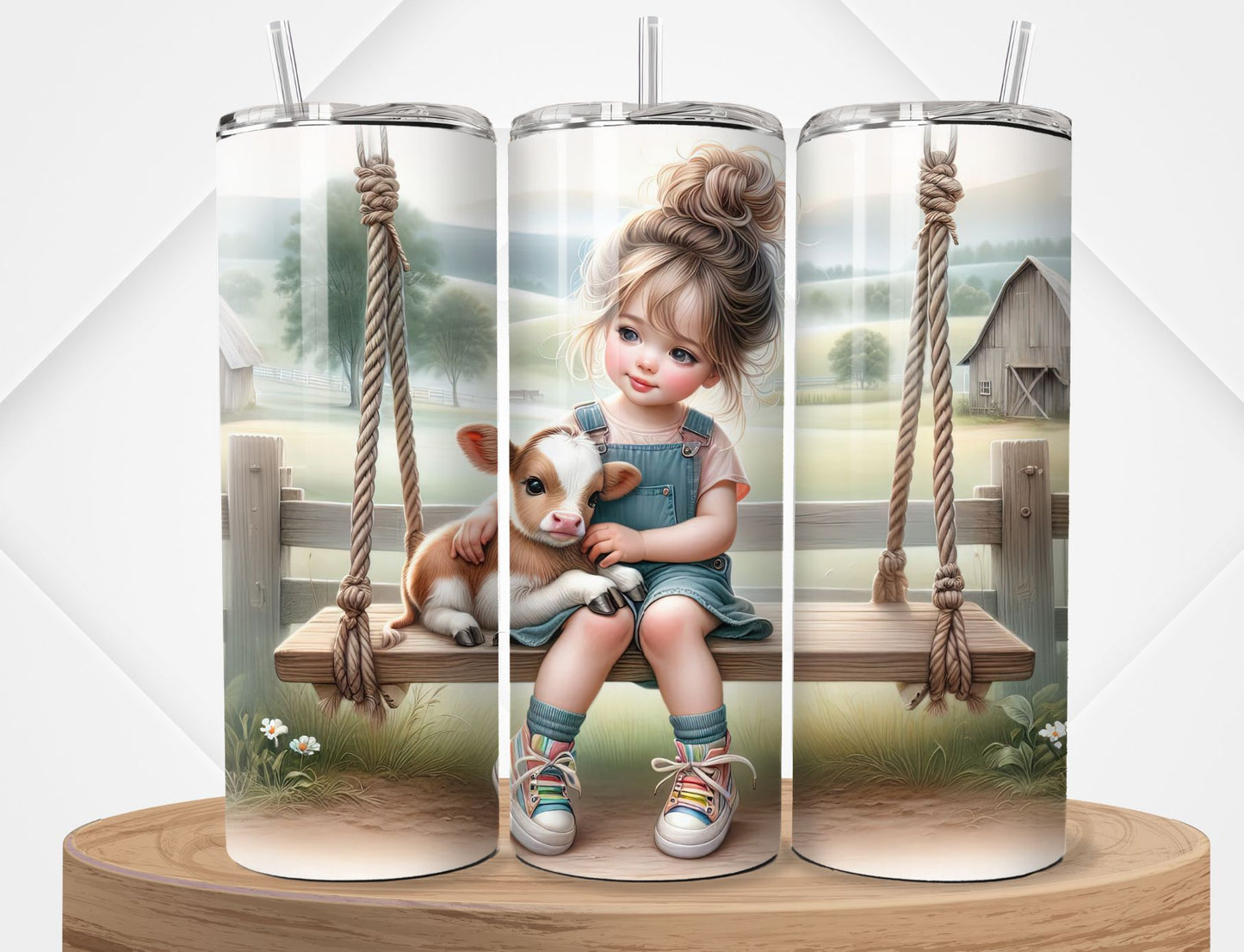 Little Girl and a Baby Cow Farm Tumbler