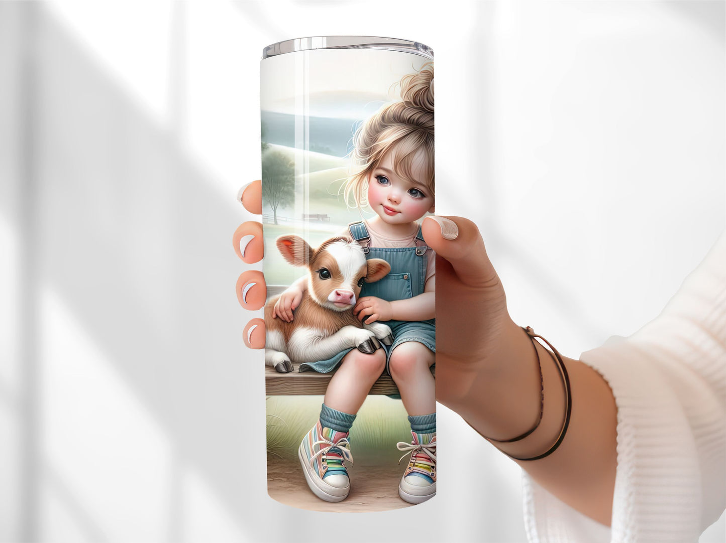 Little Girl and a Baby Cow Farm Tumbler