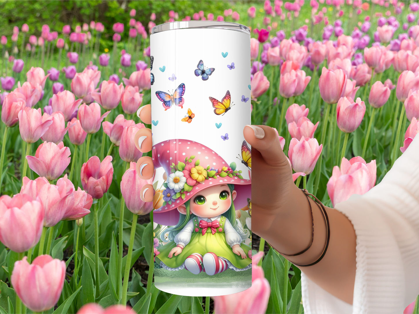 Spring Gnomes Tumbler - Cute Flower Garden Stainless Steel Hot/Cold Tumbler with Lid and Straw