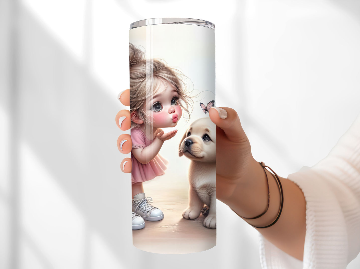 Little Girl and a Cute Puppy Dog Tumbler