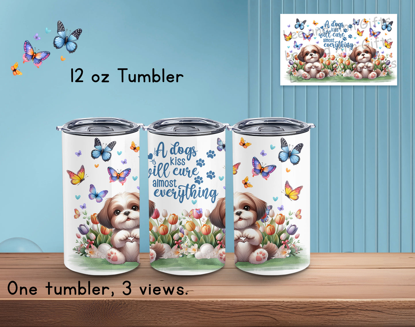 Cute Dog Tumbler - Shih Tzu - 12 0z Kid Sized Stainless Steel Hot/Cold Drinkware. The Perfect Size for a Cup of Coffee
