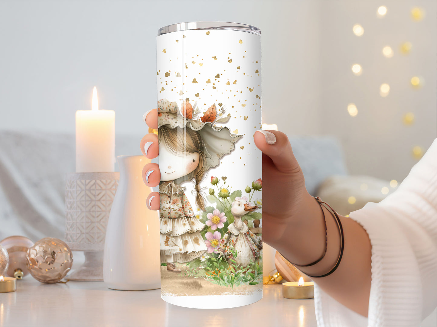 Tumbler Little Girl a Goose and her Pony - Stainless Steel Vacuum Sealed Tumbler with Lid and Straw