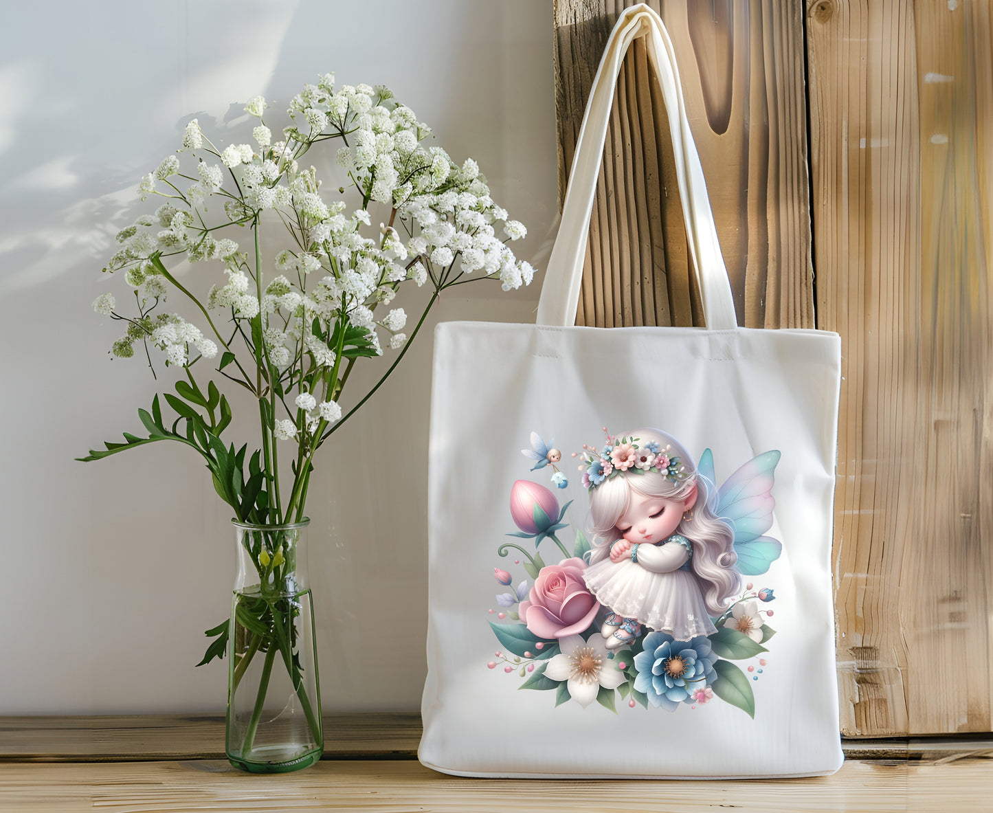 Reusable Tote Bag - Fairy Sleeping in the Flowers - Personalize It