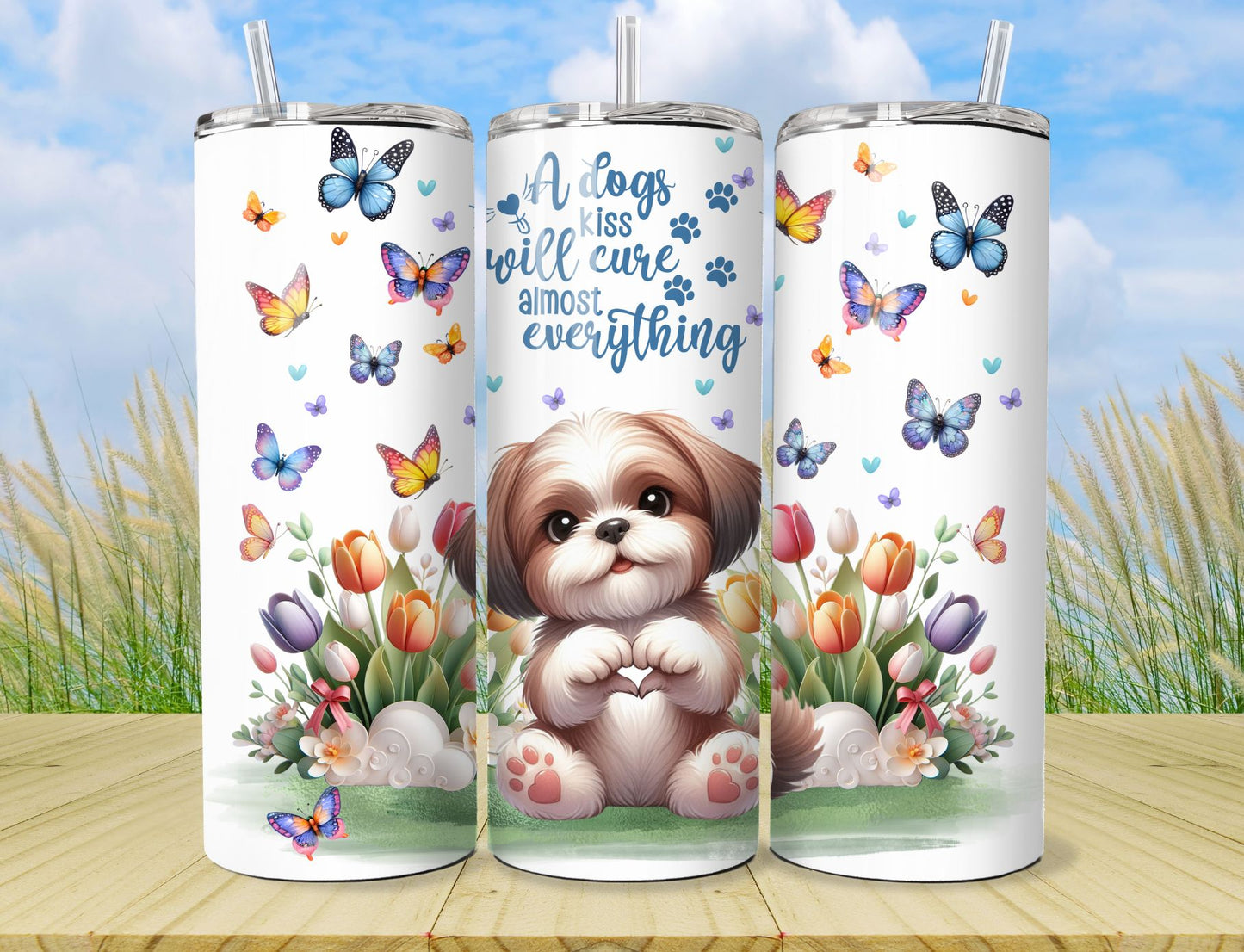 Tumbler - Shih Tzu Puppy Dog - Pet 20oz Stainless Steel Vacuum Sealed Pet Tumbler with Lid and Straw