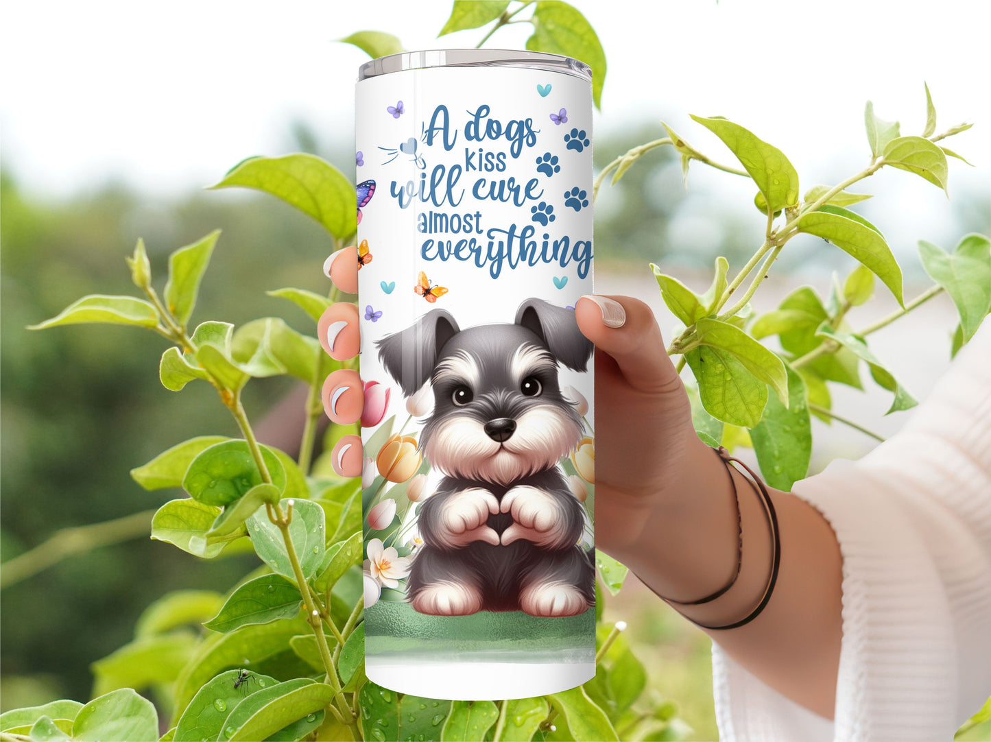 Dog Tumbler - Schnauzer Puppy Dog - Stainless Steel Vacuum Sealed Pet Tumbler with Lid and Straw
