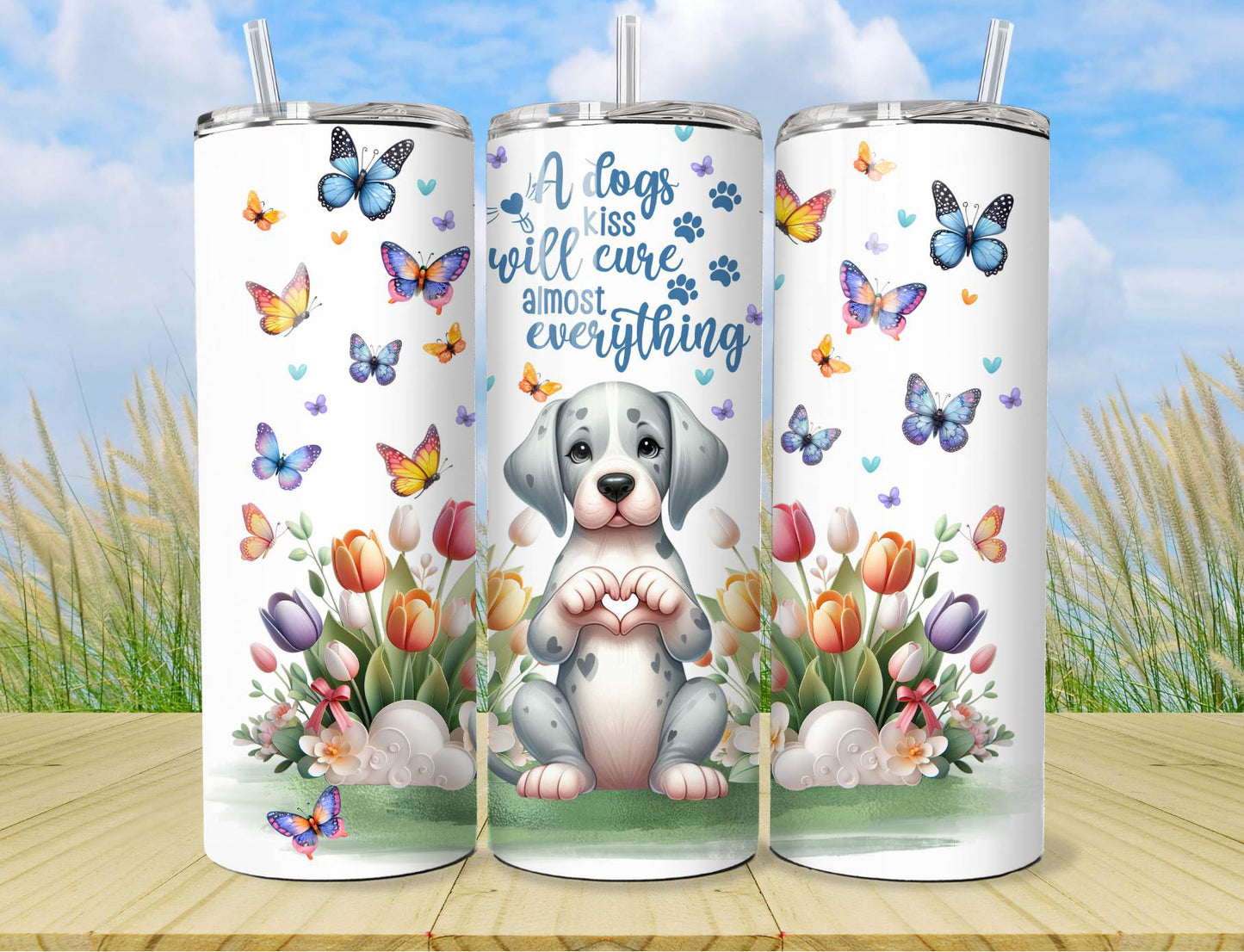 Great Dane Puppy Dog Tumbler - Pet 20oz Stainless Steel Vacuum Sealed Pet Tumbler with Lid and Straw