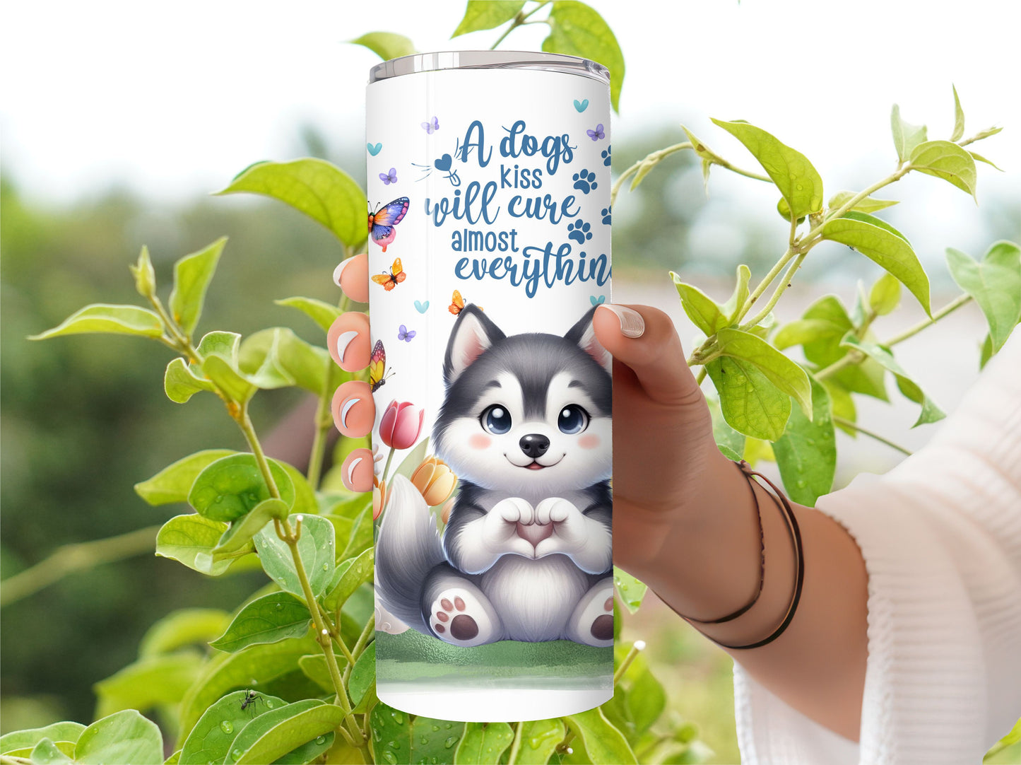 Tumbler Siberian Husky Puppy Dog - 20oz Stainless Steel Vacuum Sealed Pet Tumbler with Lid and Straw