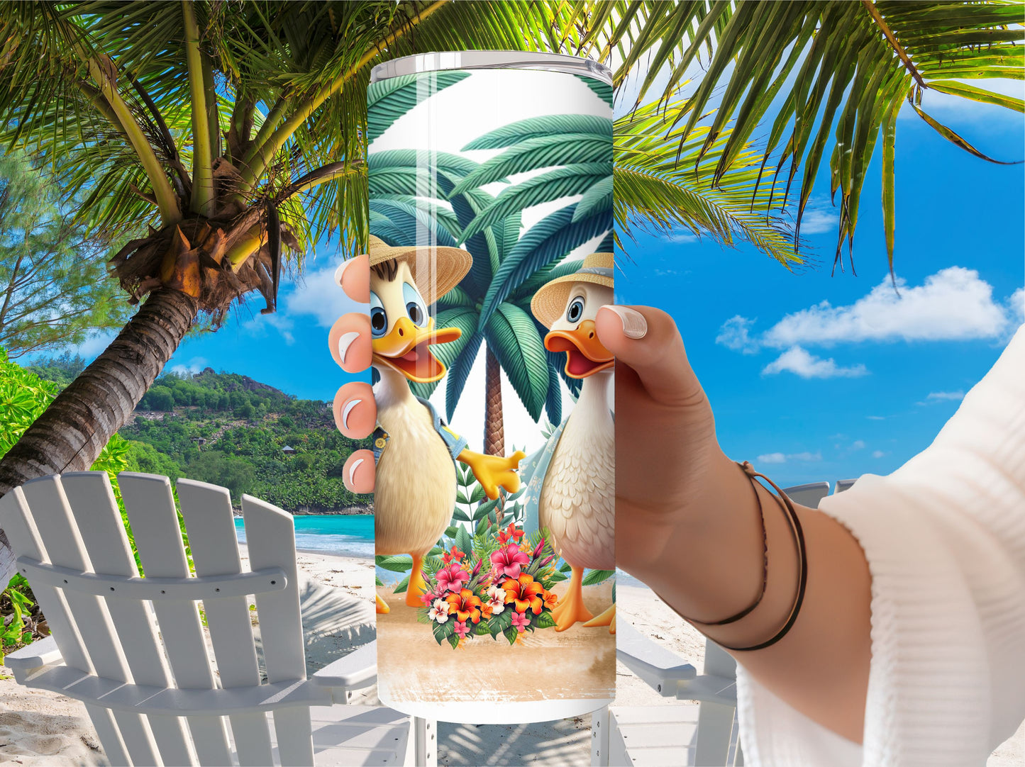 Ducks on the Beach Tumbler - 20oz Stainless Steel Vacuum Sealed Tumbler Cup with lid and straw