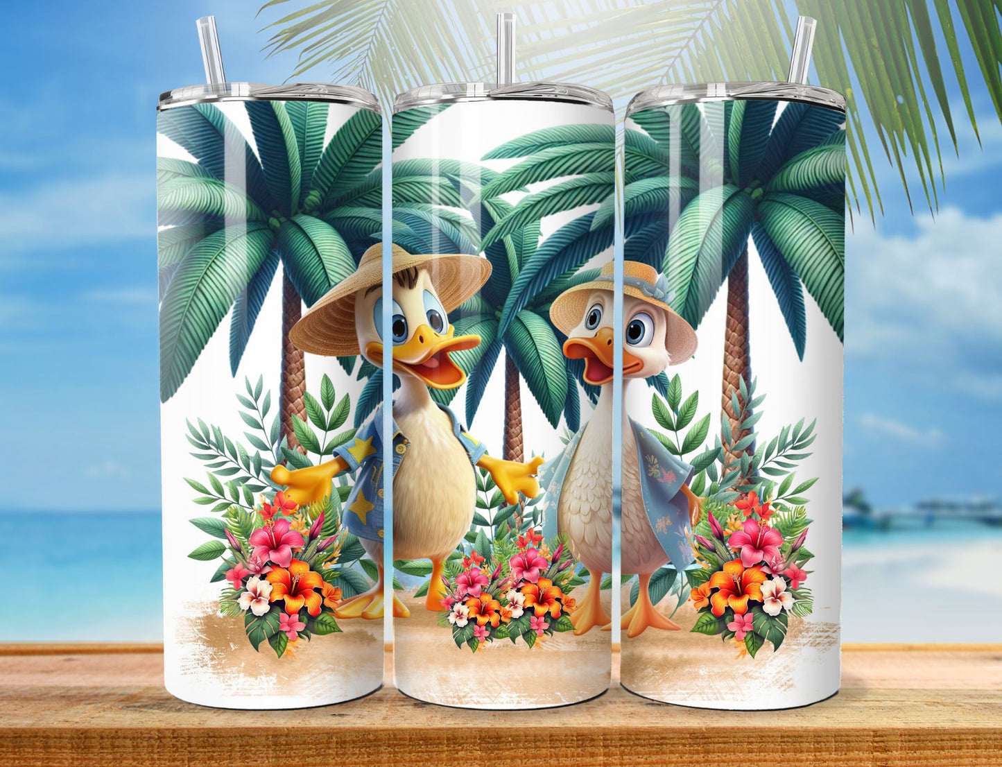 Ducks on the Beach Tumbler - 20oz Stainless Steel Vacuum Sealed Tumbler Cup with lid and straw
