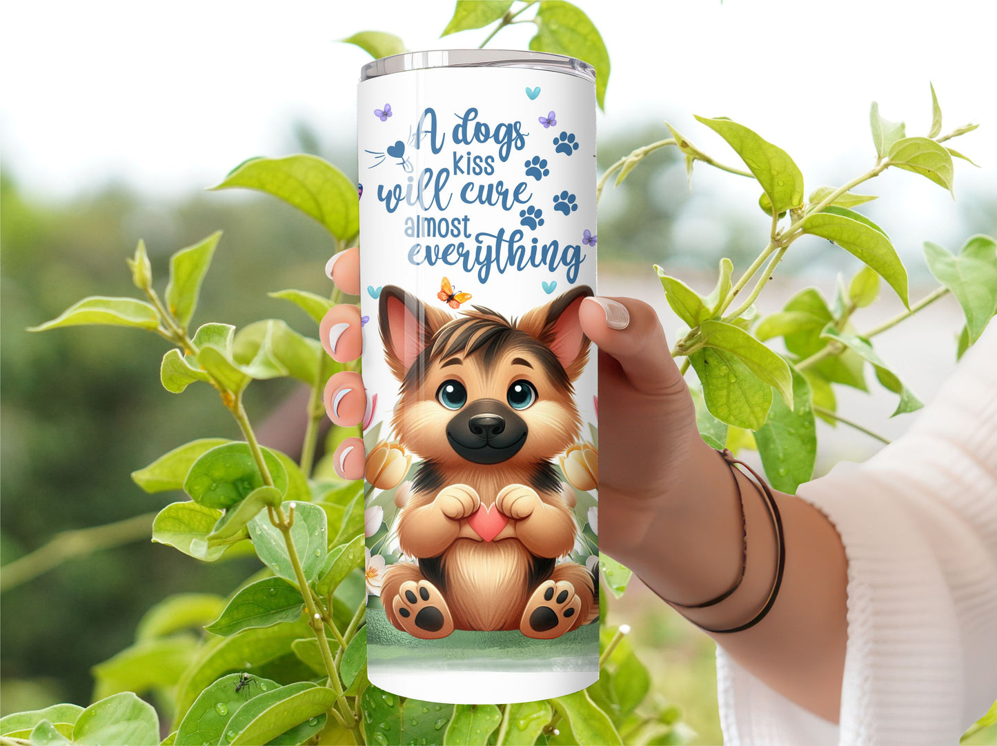 Tumbler German Shepherd Puppy Dog - Pet 20oz Stainless Steel Vacuum Sealed Tumbler with Lid and Straw