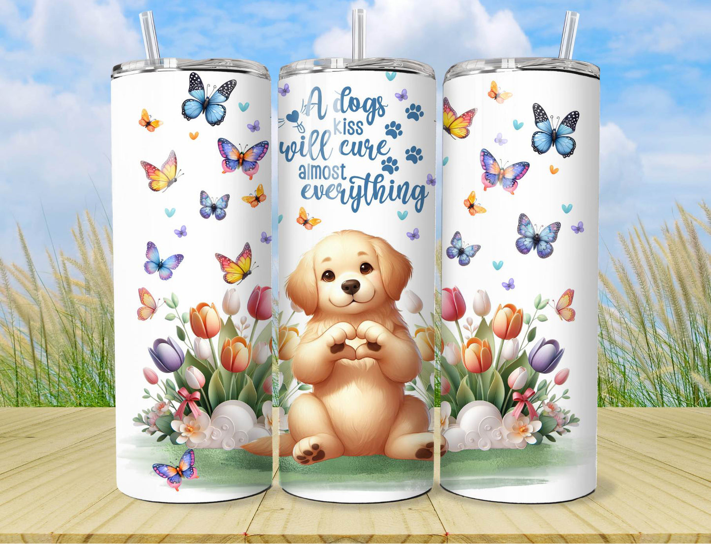 Dog Tumbler Golden Retriever Pet Puppy Dog - 20oz Stainless Steel Vacuum Sealed Tumbler Cup