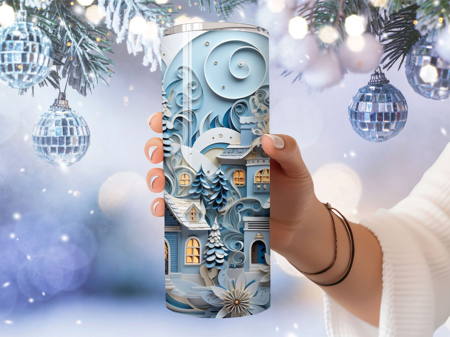 Christmas Tumbler - Holiday Village 20oz Stainless Steel Tumbler with Lid and Straw
