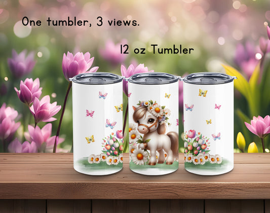 Pony Tumbler - 12oz Stainless Steel Vacuum Sealed Horse Tumbler with Lid and Straw