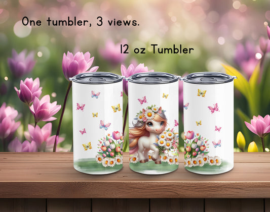 Pony Tumbler - 12oz Stainless Steel Vacuum Sealed Horse Tumbler with Lid and Straw