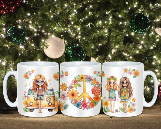 Retro Hippi Flower Girl Coffee Cup Mug