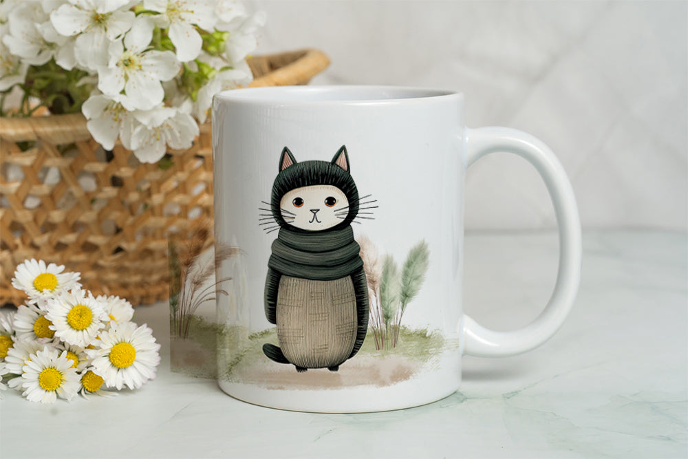 Ceramic Mug Coffee Cup -  Cats in a Scarf and Hat