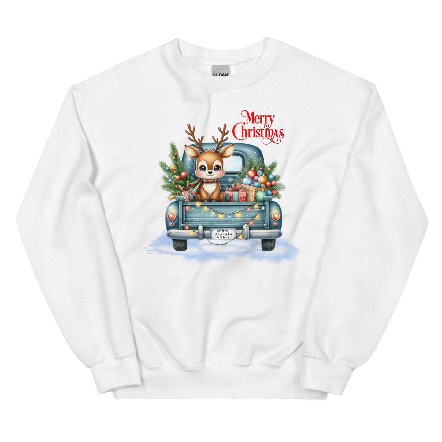 Merry Christmas Sweatshirt - Reindeer Shopping in a Vintage Truck