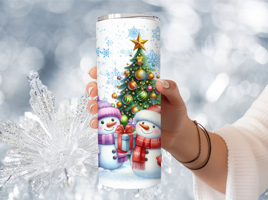 Christmas Holiday Tumbler - Winter Snowman Stainless Steel 20oz tumbler with lid and straw