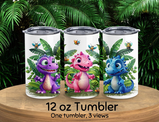 Dinosaur Tumbler - 12 0z Kid Sized Stainless Steel Hot/Cold Travel Cup. Also the Perfect Size for a Cup of Coffee