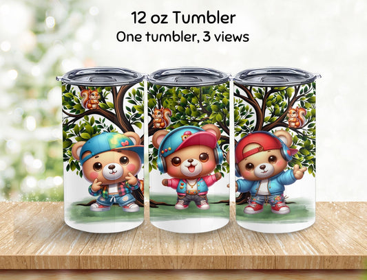 Tumbler 20oz Hip Hop Teddy Bears, Stainless Steel Hot/Cold Travel Cup with Lid and Straw (Copy)