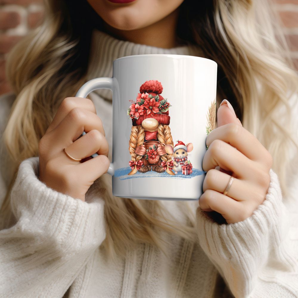 Merry Christmas Wreath and Gnomes Holiday Mug