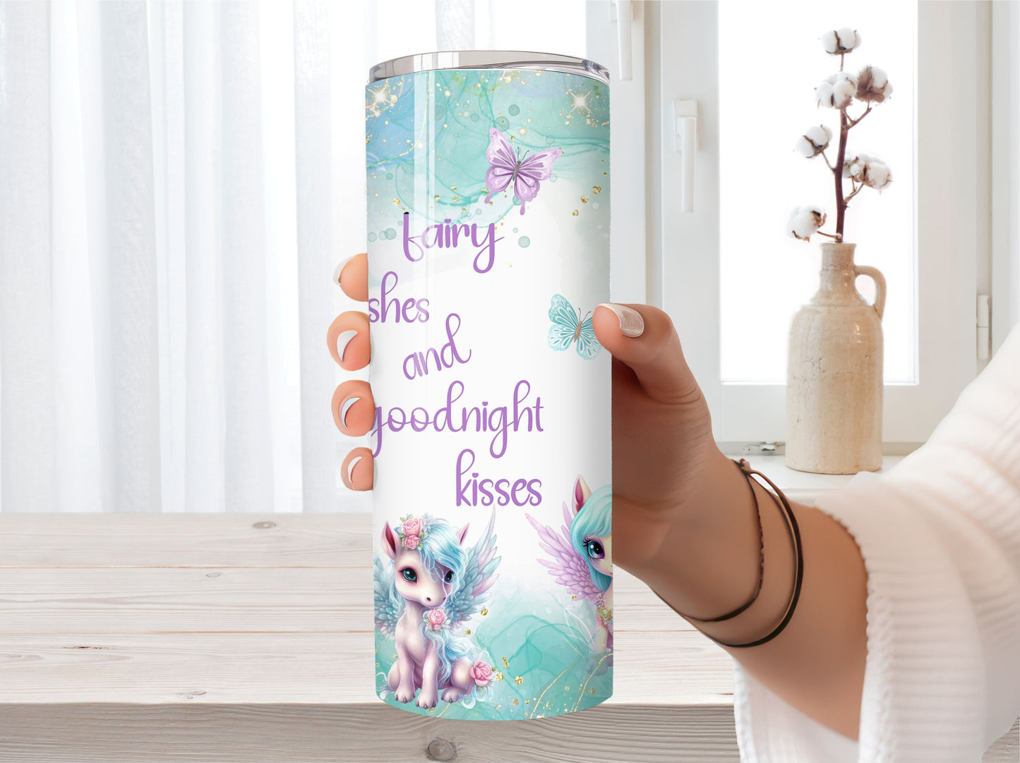 Fairy Wishes and Goodnight Kisses, Exclusive Design, 20oz Stainless Steel Tumbler, Double Wall Vacuum sealed Tumbler, Pony Fairy