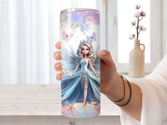 Princess Fairy Tumbler - Blue insulated Tumbler Cup with Straw and Lid - Travel Cup