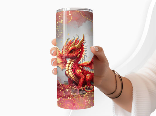 Red Fire Dragon Tumbler - 20oz Stainless Steel insulated Tumbler with Lid and Straw