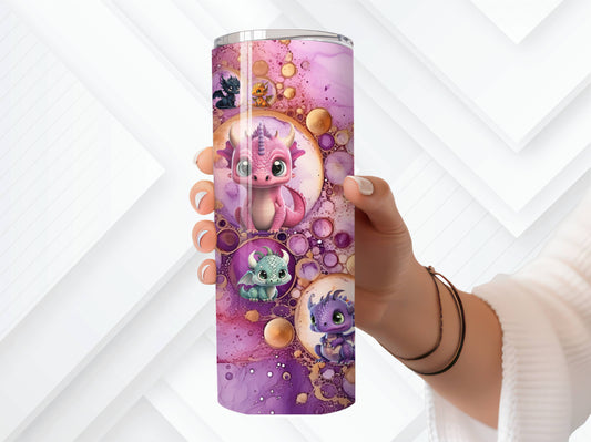 Purple Tumbler with Dragon - Fantasy 20oz Stainless Steel Double Wall Vacuum sealed