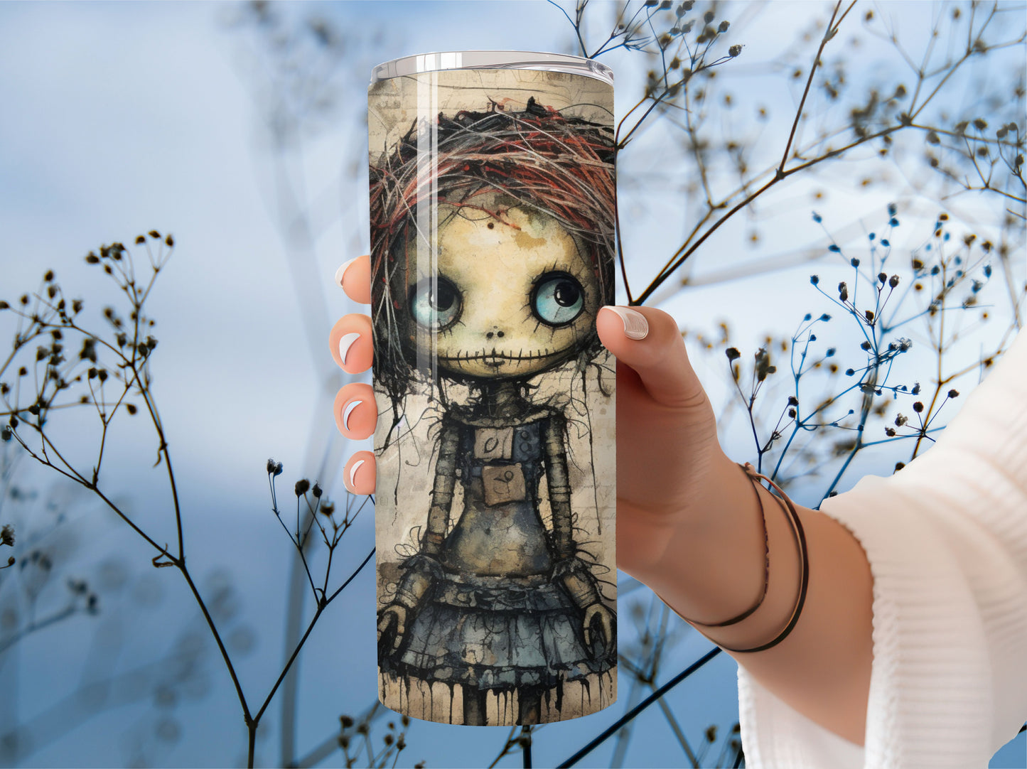 Creepy Doll Tumbler 20oz Stainless Steel Hot and cold Graphic Tumbler