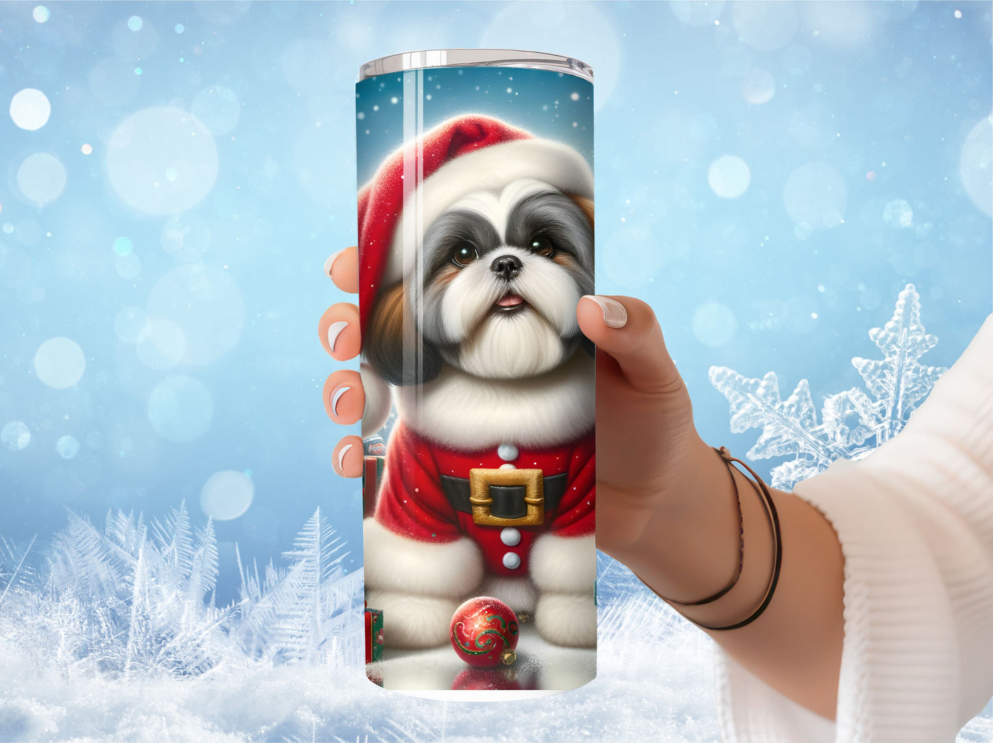 Holiday Shi Tzu   Tumbler Santa Dog Christmas