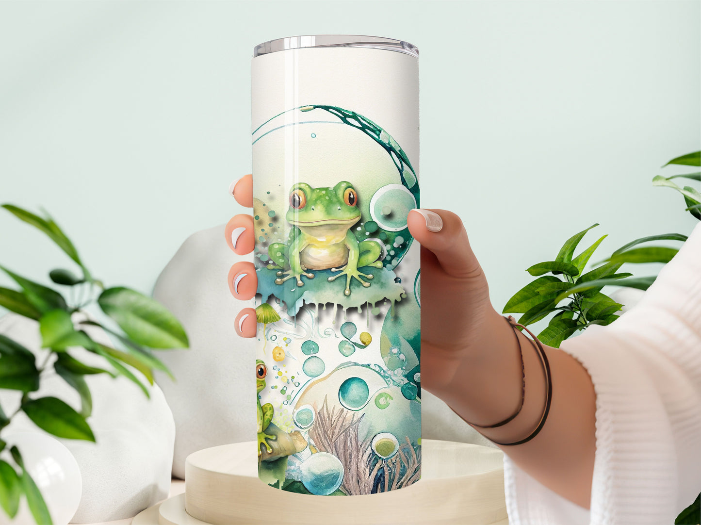 Frogs on Lilly Pads in Bubbles, 20oz Stainless Steel Tumbler