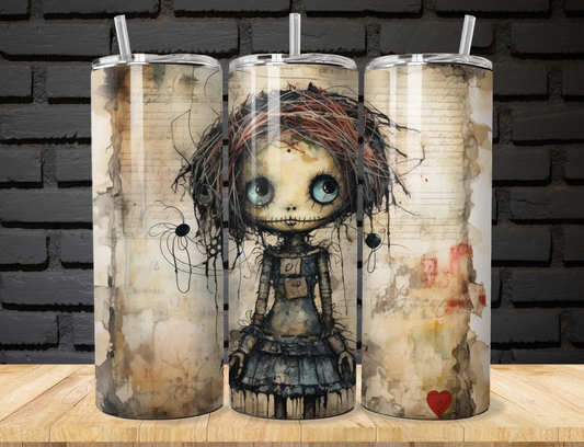 Creepy Doll Tumbler 20oz Stainless Steel Hot and cold Graphic Tumbler