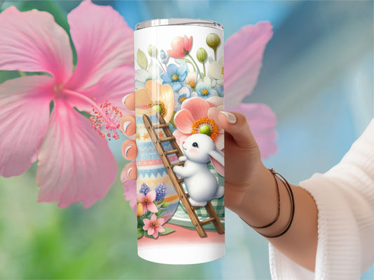 Easter Bunny Tumbler - Cottage Core Teacup - Spring 20oz Stainless Steel Vacuum Sealed Tumbler