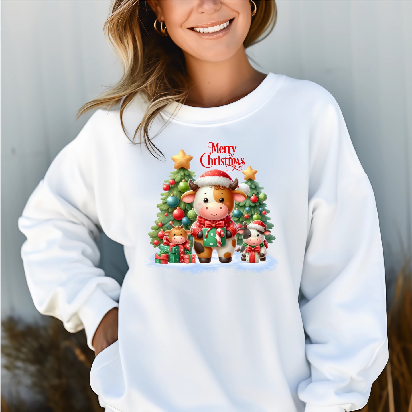 Merry Christmas Cute Cow Family Sweatshirt