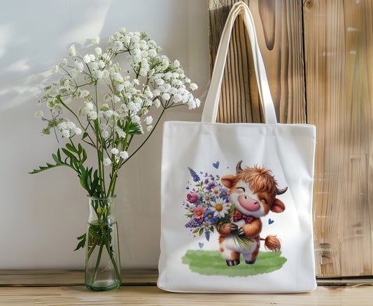 Highland Cow Canvas Book Bag Tote - Personalize It!